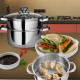 3Pc 22Cm Stainless Steel Steamer Cooker Pot Set Glass Lids 3 Tier Pan Cook Food image