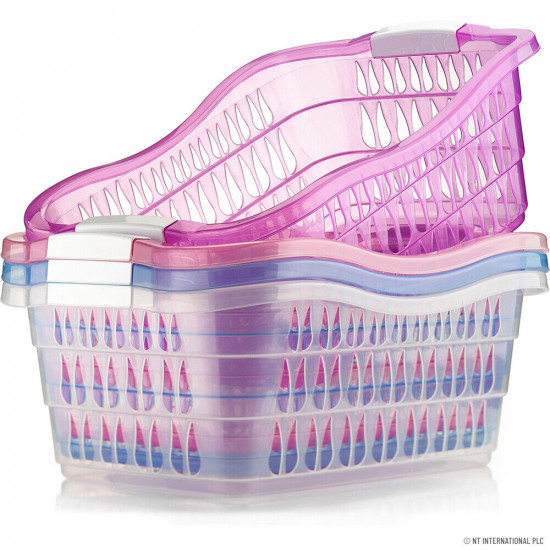 New Plastic Laundry Storage Basket Hamper Washing Clothes With Handles Strong image