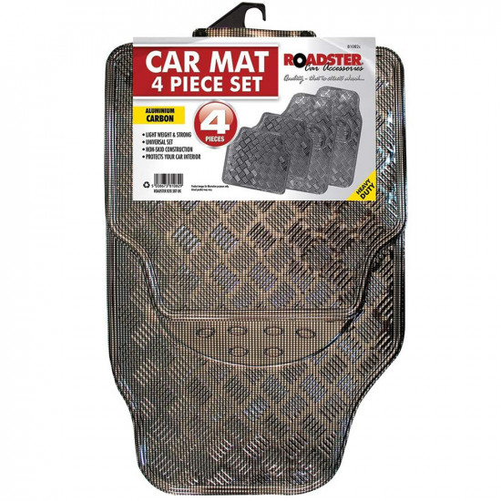 4Pc Carbon Heavy Duty Alloy Checker Chrome Mat Aluminium Effect Car Mats Set Van image