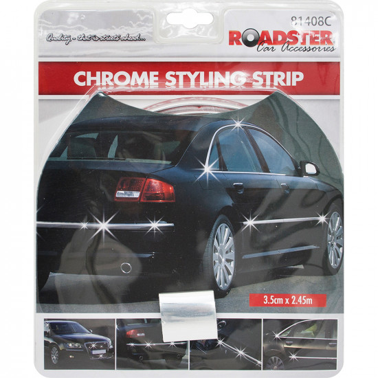 Chrome Styling Strip Self Adhesive Car Edging Moulding Trim Hot 3.5Cm 2.45M New Automotive, Decorative image