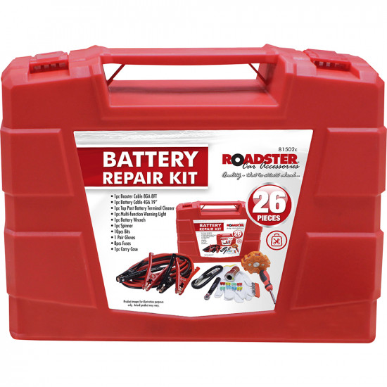 Car Battery Repair Kit Van Motorbike 26Pc Jump Start Terminal Fuse In Case New image
