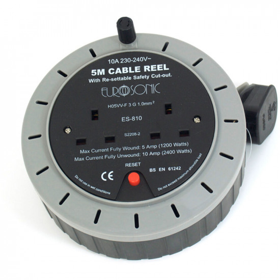 5M Extension Cable Reel Lead 240V 10Amp 2 Socket New Electrical, Adaptors & Extension Leads image