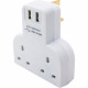 Double Socket Switch Plug 2 Gang Power Electric Adaptor Home Power 2 Usb Ports Electrical, Adaptors & Extension Leads image