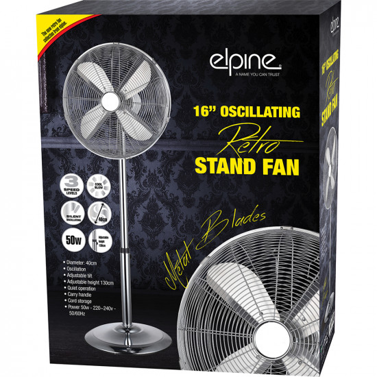new Chrome 16 Oscillating Stand Fan Indoor Round Base 3 Speed Levels Mash Grill Summer 