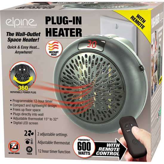 Portable 600W Plug In Heater With Remote Control Adjustable Thermostat Timer Led image
