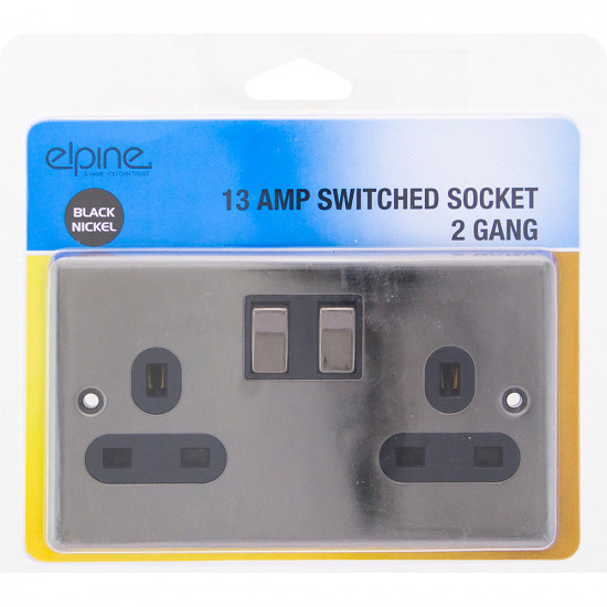 13 Amp Black Nickel Socket Double Switch Plug 2 Gang Power Electric Wall Home Electrical, Household Appliances image