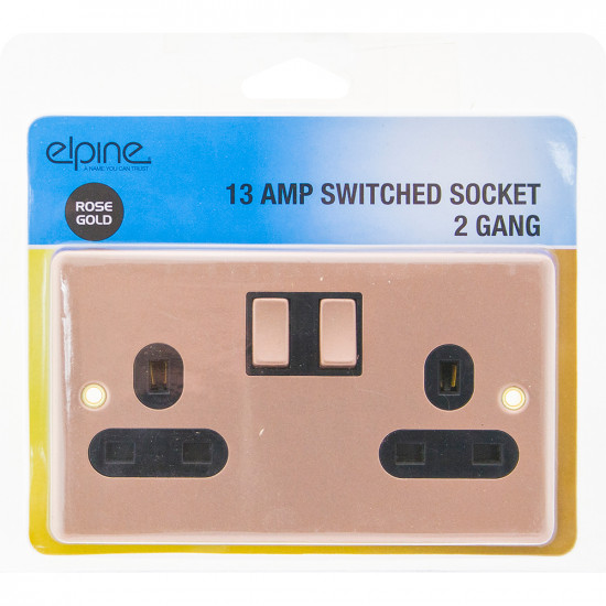 New 13Amp Rose Gold Socket Double Switch Plug 2 Gang Power Electric Wall Home image