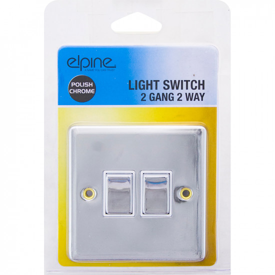 New 2 Gang 2 Way Chrome Polish Double Light Switch With Fixing Screws Home Cover Electrical, Household Appliances image