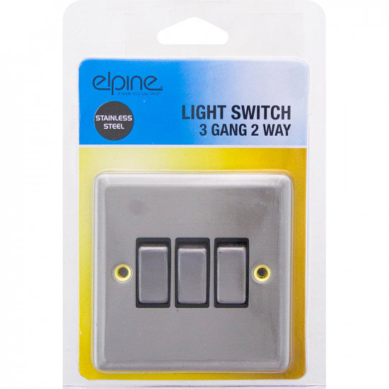 New 3 Gang 2 Way Stainless Steel Triple Light Switch With Fixing Screws Home image