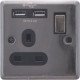 New Black Nickel Single Switched Socket 2 Usb Outlets Home With Fixing Screws Electrical, Household Appliances image