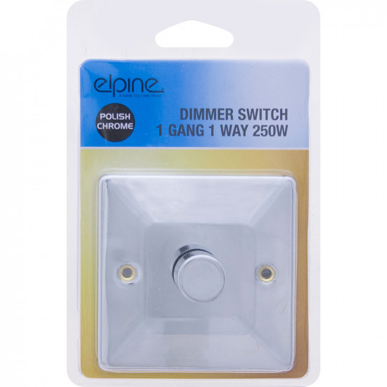 New Chrome Polish Single Light Dimmer Switch 1 Gang 1 Way On/Off Fixing Screw Electrical, Household Appliances image