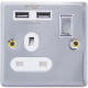 New Chrome Polish Single Switched Socket 2 Usb Outlets Home With Fixing Screws image