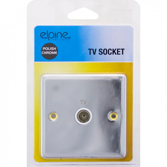New Chrome Polish Single Tv Socket Electrical Electric Home With Fixing Screw Electrical, Household Appliances image