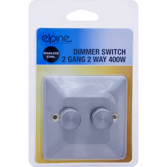 New Stainless Steel Single Light Dimmer Switch 2 Gang 2 Way On/Off Fixing Screw image