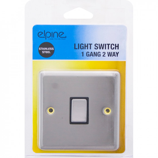 New Stainless Steel Single Light Switch 1 Gang 2 Way On/Off With Fixing Screw image