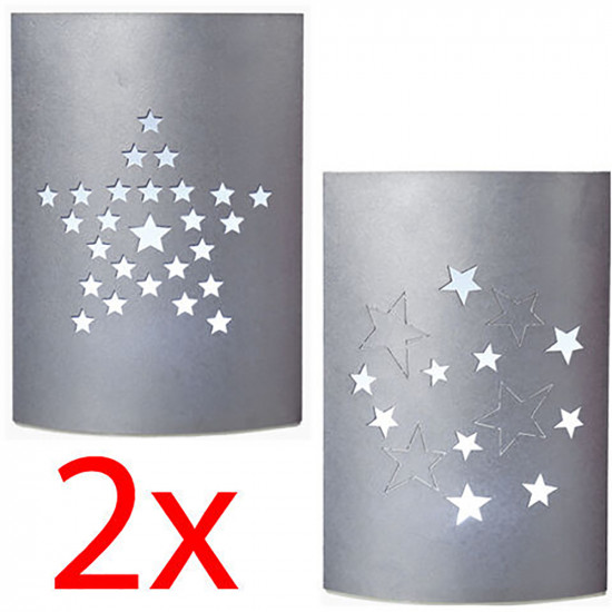 Set Of 2 Grey Paper Lantern Decor Stars Home Bedroom Lamp Desk 20Cm Batteries Electrical, Household Appliances image