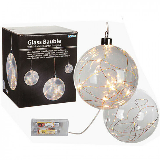2 X Glass Bauble 10 Led Hanging With Switch Decor Bedroom Night Lamp Home Xmas Electrical, Lights & Torches image