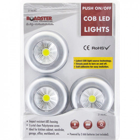 New 3Pc Led Battery Operated Night Light Cordless Bright Cob Cabinet Push On Off image