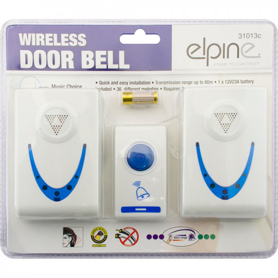 New 2Pc Wireless Door Chime Kit Door Bell Cordless Sound Long Range Music Choice Electrical, Personal Care image