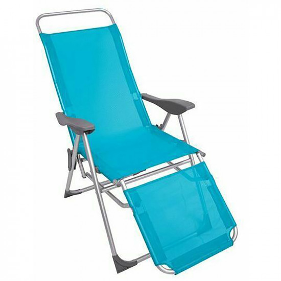 Sun Lounger Recliner Chair 2 In 1 Garden Foldable Steel Blue Outdoor Camping New image