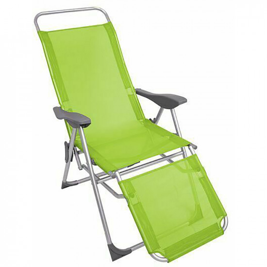 Sun Lounger Recliner Chair 2 In 1 Garden Foldable Steel Lime Outdoor Camping New image