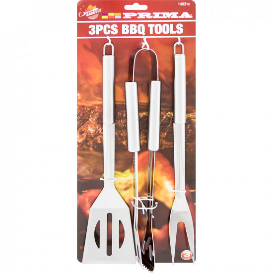 3Pc Barbecue Set Bbq Cooking Tools Tongs Fork Spatula Stainless Steel Outdoor Ca image