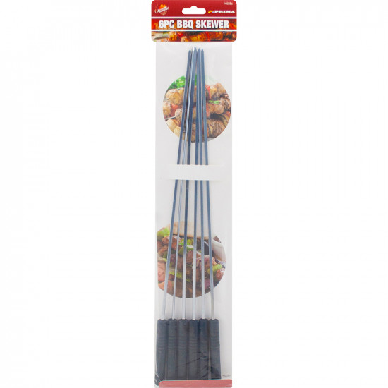 New 6Pc Bbq Skewers Set Wooden Handle Barbecue Kebab Sticks Food Grill Tool image
