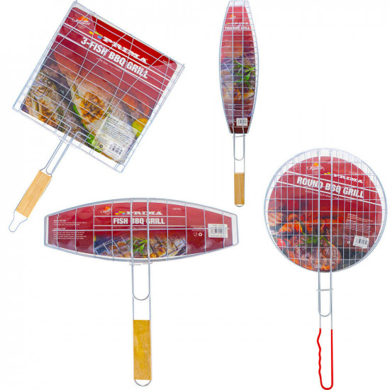 New Set Of 4 Bbq Grills Chrome Cooking Long Handle Burgers Fish Rack Mesh Holder Garden & Outdoor, Garden Tools image