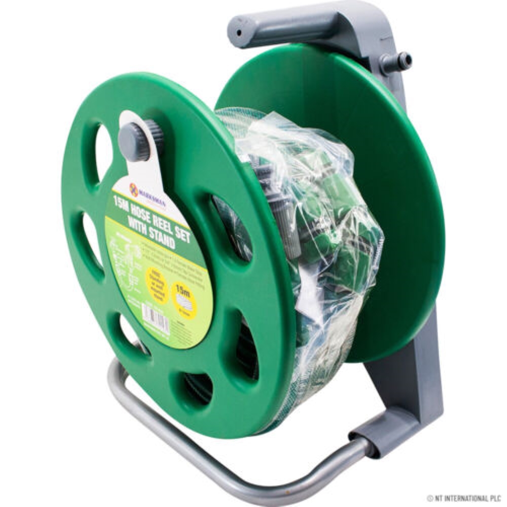 15M Garden Hose Pipe Reel Free Standing Handle Reinforced 3 Ply New