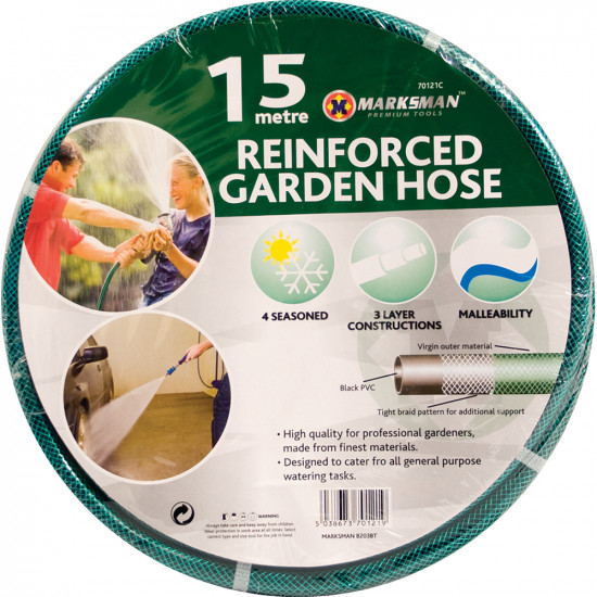 15M Garden Hose Pipe Reel Reinforced Tough 15 Metre Outdoor Hosepipe Green New Garden & Outdoor, Hose Pipes & Fittings image