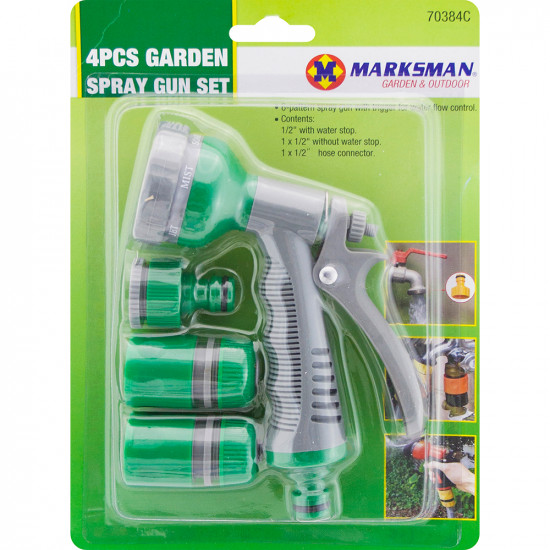 New 4Pc Multi Function 6 Dial Spray Gun Set Garden Hose Water Sprayer Soft Grip image