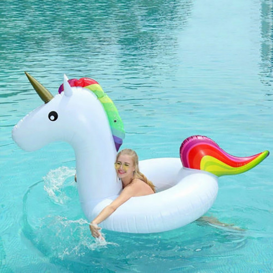 Giant Inflatable Unicorn Fun Water Float Raft Ride On Pool Lounger Beach Toy New Garden & Outdoor, Swimming Pools image
