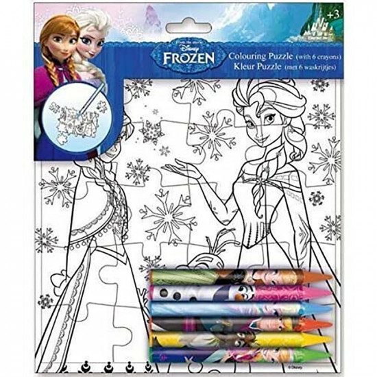Disney Frozen Anna Elsa Olaf Colour In Jigsaw Puzzle Fun Crayons Xmas Gift New image