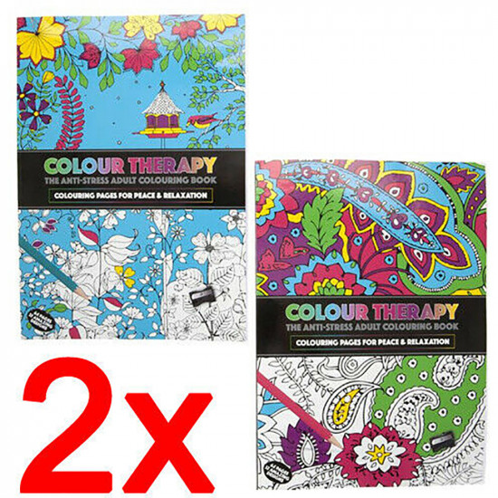 New Set Of 2 Colour Therapy Anti-Stress Coloring Books Patterns Adult Xmas Gift Gifts & Gadgets, Stationery image
