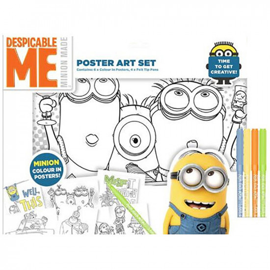 Official Despicable Me Poster Art Set Colouring Pens Kids Fun Craft Gift New image