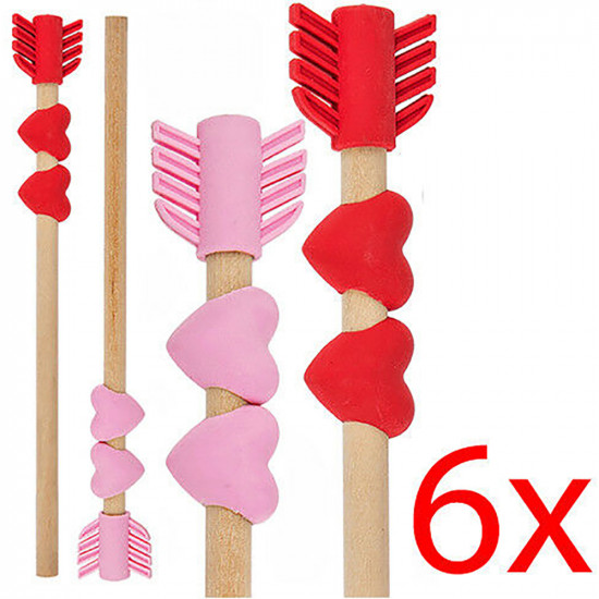 Set Of 6 Pencil Heart Arrow Shape Eraser Stationary Kids Novelty School Office image