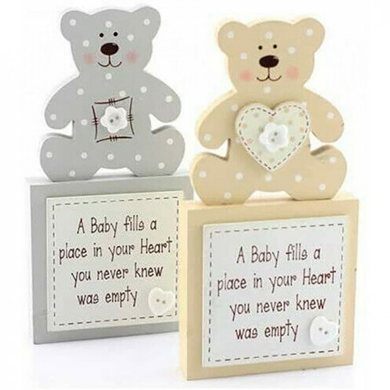 2 X Teddy Bear Baby Block Gift Keepsake Ornament Bedroom Christening Present Gifts & Gadgets, Toys image