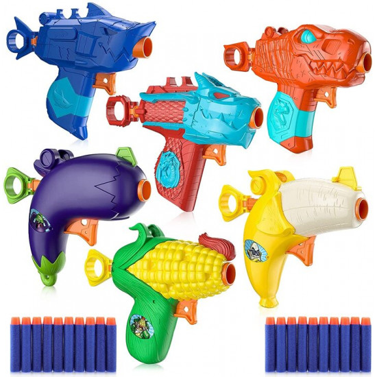 6 Pack Blaster Nerf Toy Gun Set with 20 Refillable Soft Foam Darts Shoot for Family Fun Xmas Gift image