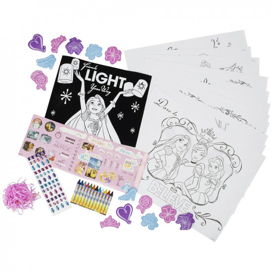 Disney Princess Activity Tube Crayons Stickers Colouring Art Craft Kids Gift Fun image