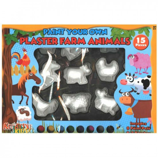 New 15Pc Paint Your Own Plaster Farm Animals Kids Fun Craft Game Toy Xmas Gift image