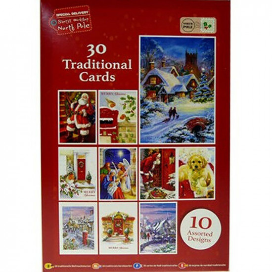 New 30 Traditional Christmas Cards 10 Designs Xmas Gift Santa Angels Festive Gifts & Gadgets, Toys image