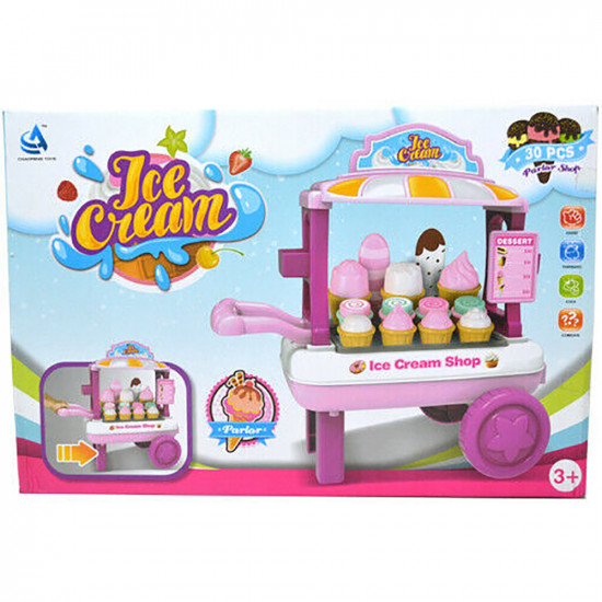 New 30Pc Ice Cream Shop Parlor Cart Dessert Kids Fun Game Activity Xmas Gift Toy image