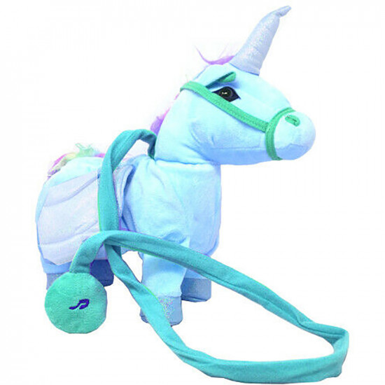 New Blue Walking Magic Unicorn On Leash Kids Fun Sound Music Xmas Gift Toy Soft image