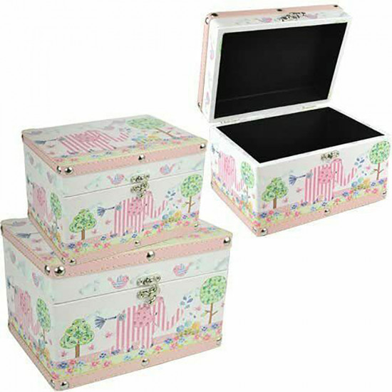 New Set Of 2 Kids Storage Box Toy Books Clothes Chest Girls Drawer Pink Wooden image