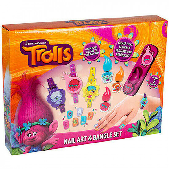 New Trolls Nail Art And Bangle Set Kids Fun Toy Xmas Gift Craft Activity Party image
