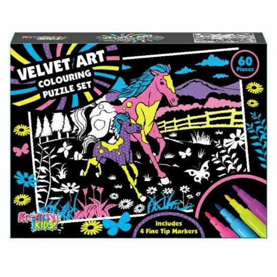 New Velvet Art Colouring Puzzle Set+ 4 Markers Kids Fun Game Activity Xmas Gift image