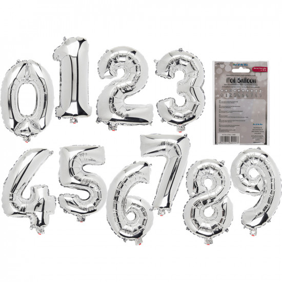 Set Of 10 Silver Coloured Foil Balloons Party Fun Kids Gift Decor 0-9 Numbers Gifts & Gadgets, Toys image