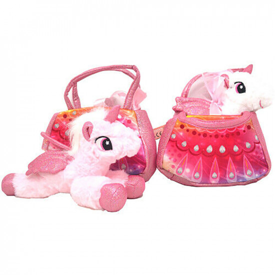 Set Of 2 Soft Plush Unicorns In Bag Teddy Bear Present Cuddly Xmas Gift Kids Toy image