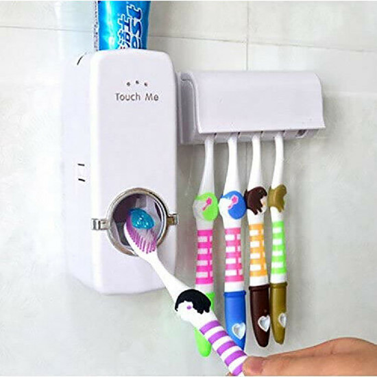 New Toothpaste Dispenser Bathroom Family One Touch No Batteries Holder Gift image