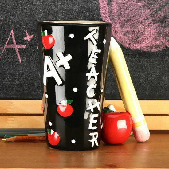 New Teacher Cermic Mug With Pencil & Apple Handle Tea Coffee Present Xmas Gift image